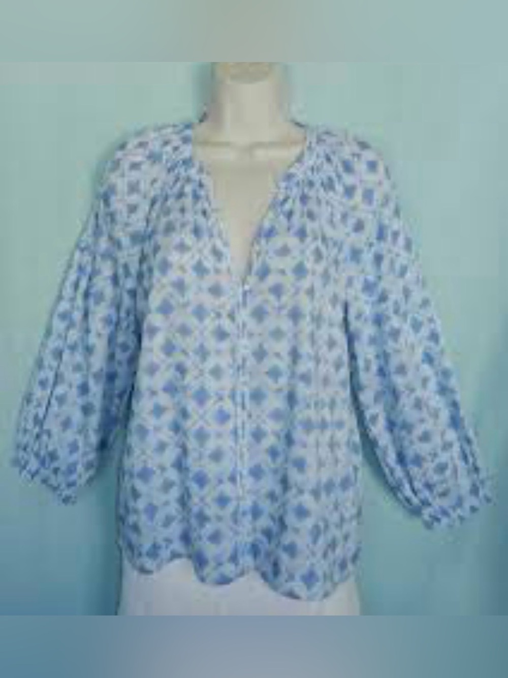 GAP Split-Neck Blue Boho Peasant Blouse SIZE Small